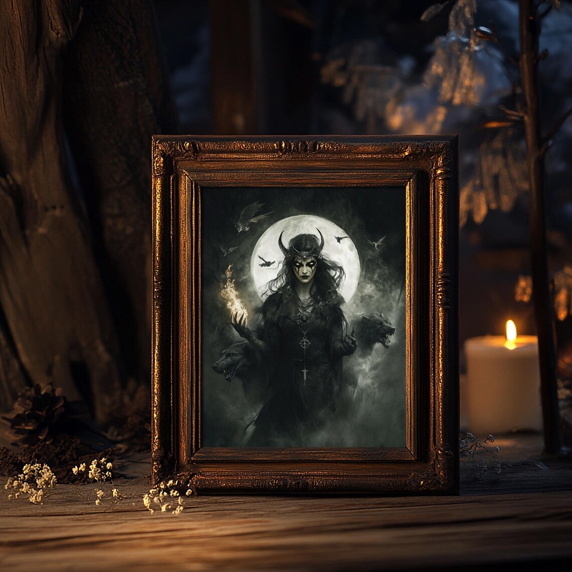 Hecate Dark Goddess Vintage Oil Painting Art Print - Image 7