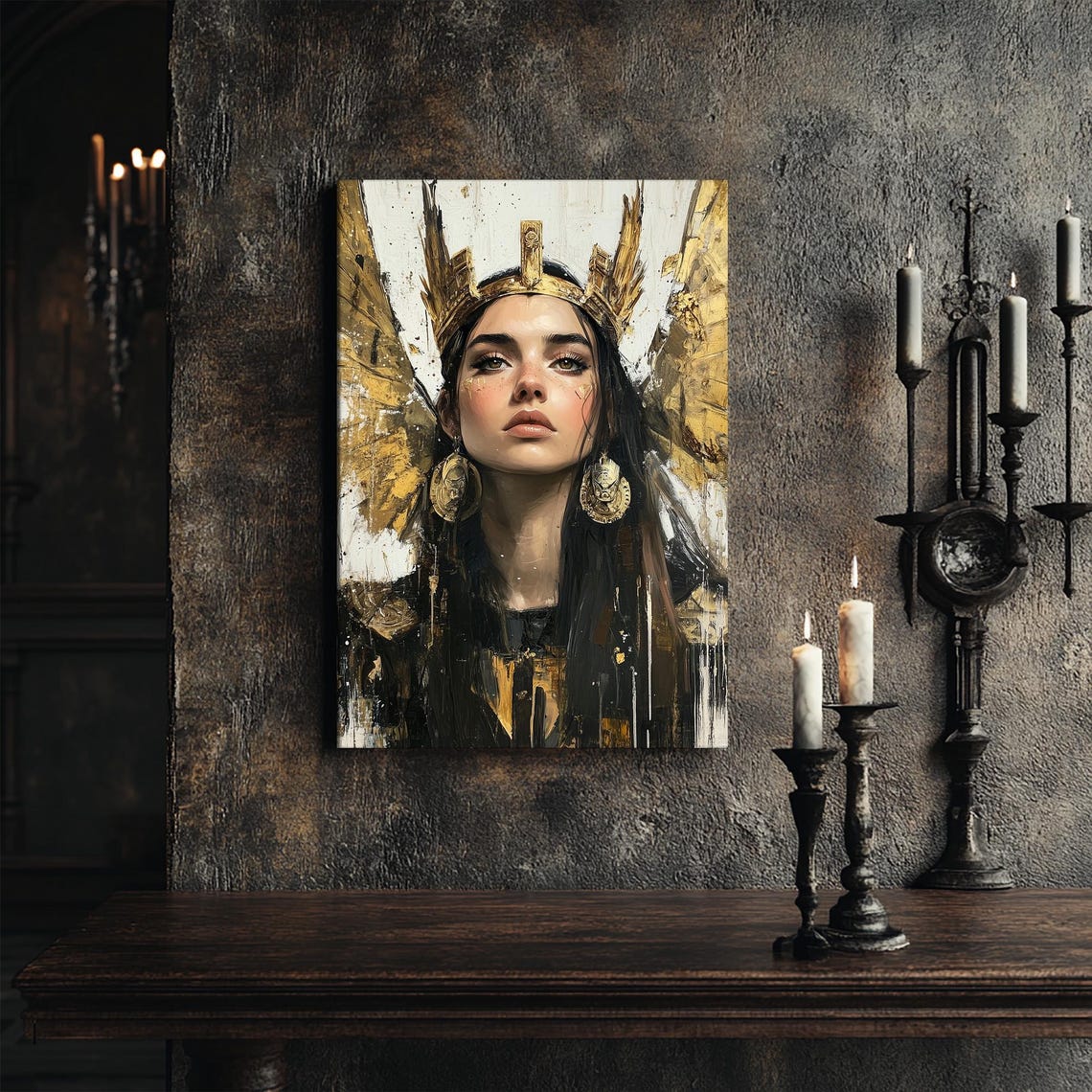 Athena Greek Goddess Golden Winged Helmet Portrait Art Print - Image 5
