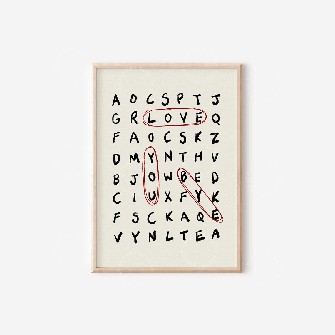 Love You Bye Crossword Hallway Sign, Typography Print - Image 4