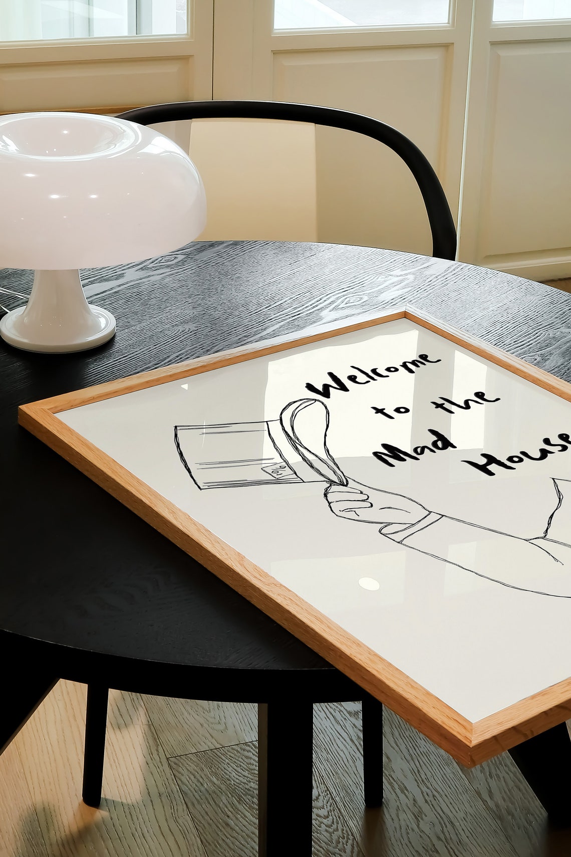 Welcome To The Mad House Top Hat Line Drawing Trendy Black Poster - Image 3