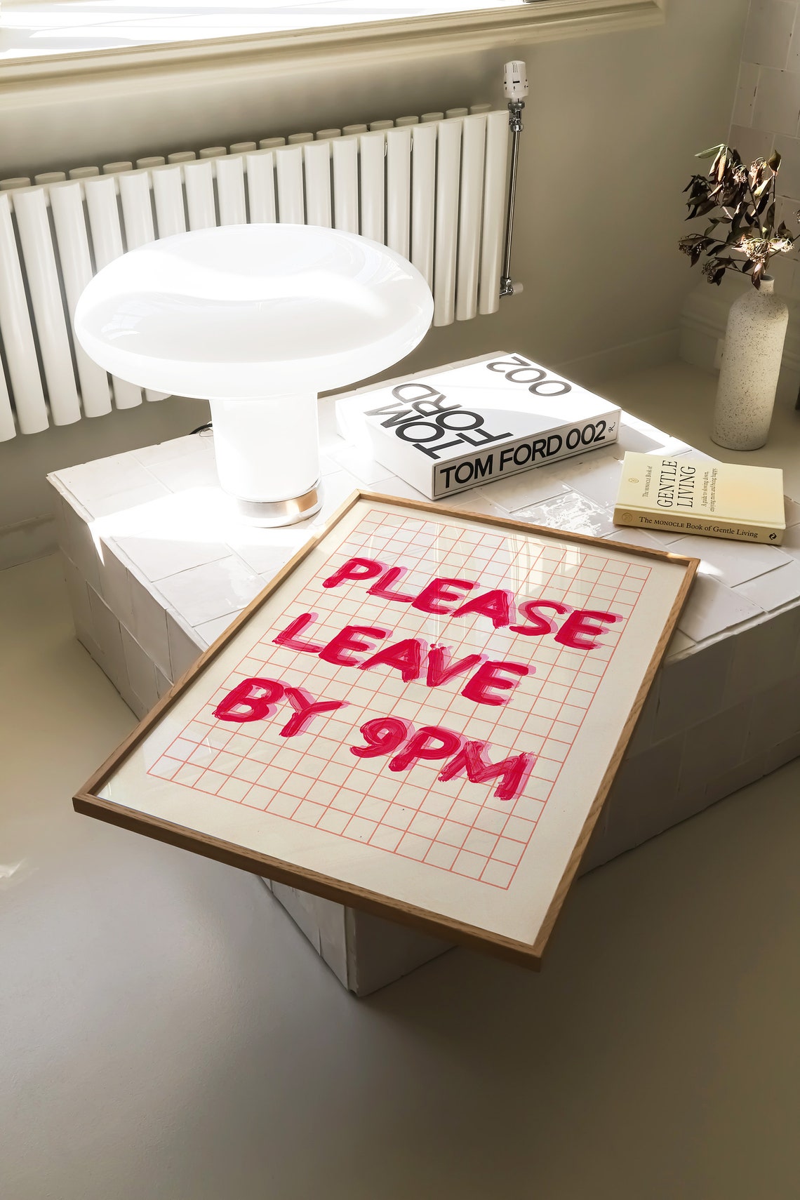 Please Leave By 9PM Funny Goodbye Pink Grid Party Sign Poster - Image 2