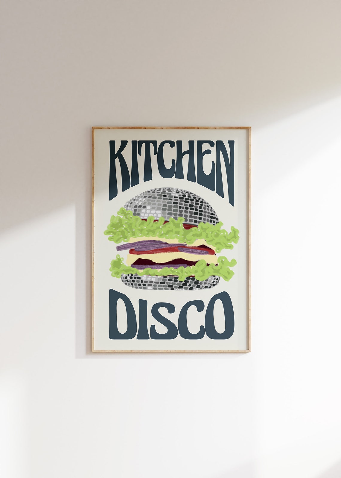 Kitchen Disco Poster Retro Burger Disco Ball Illustration Foodie Gift - Image 4