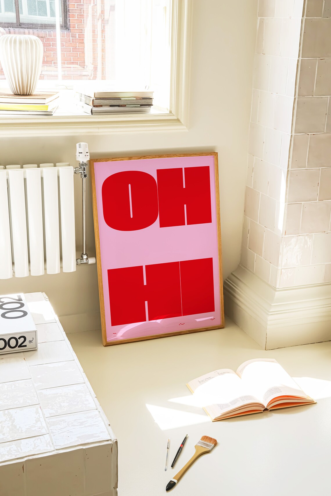 Oh Hi Pink Red Typography Art Print, Retro Welcome - Image 3