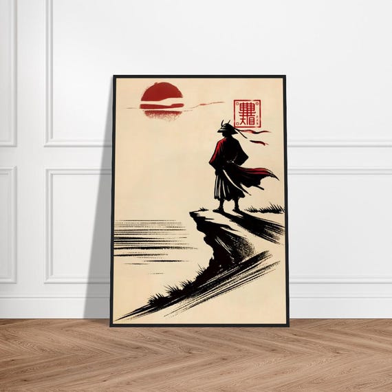 Japanese Samurai Art Poster Minimalist Warrior Wall Decor Museumquality Matte Paper Framed Zen Print Cultural Artwork