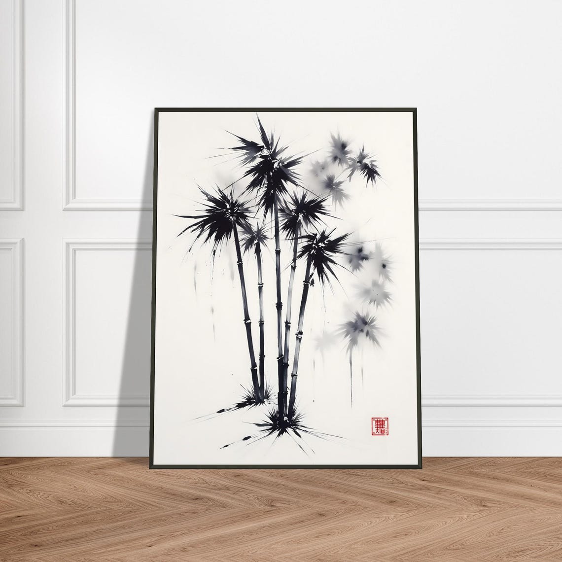 Tall Bamboo Cluster With Spiky Leaves Minimalist Sumi E Poster