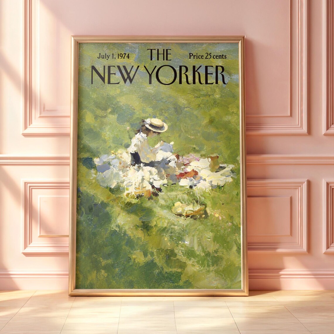 The New Yorker July 1 1974 Woman Reading in Meadow Painting Poster