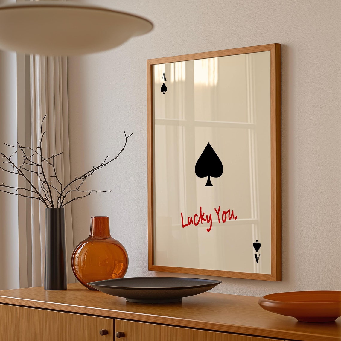Ace Of Spades Playing Card Poster Lucky You Red Script Retro Art