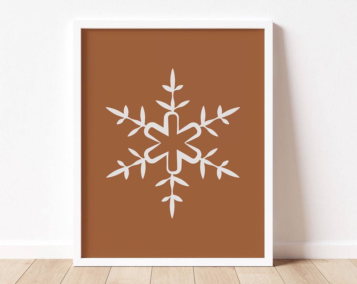 White Snowflake Rust Orange Background Minimalist Winter Framed Poster