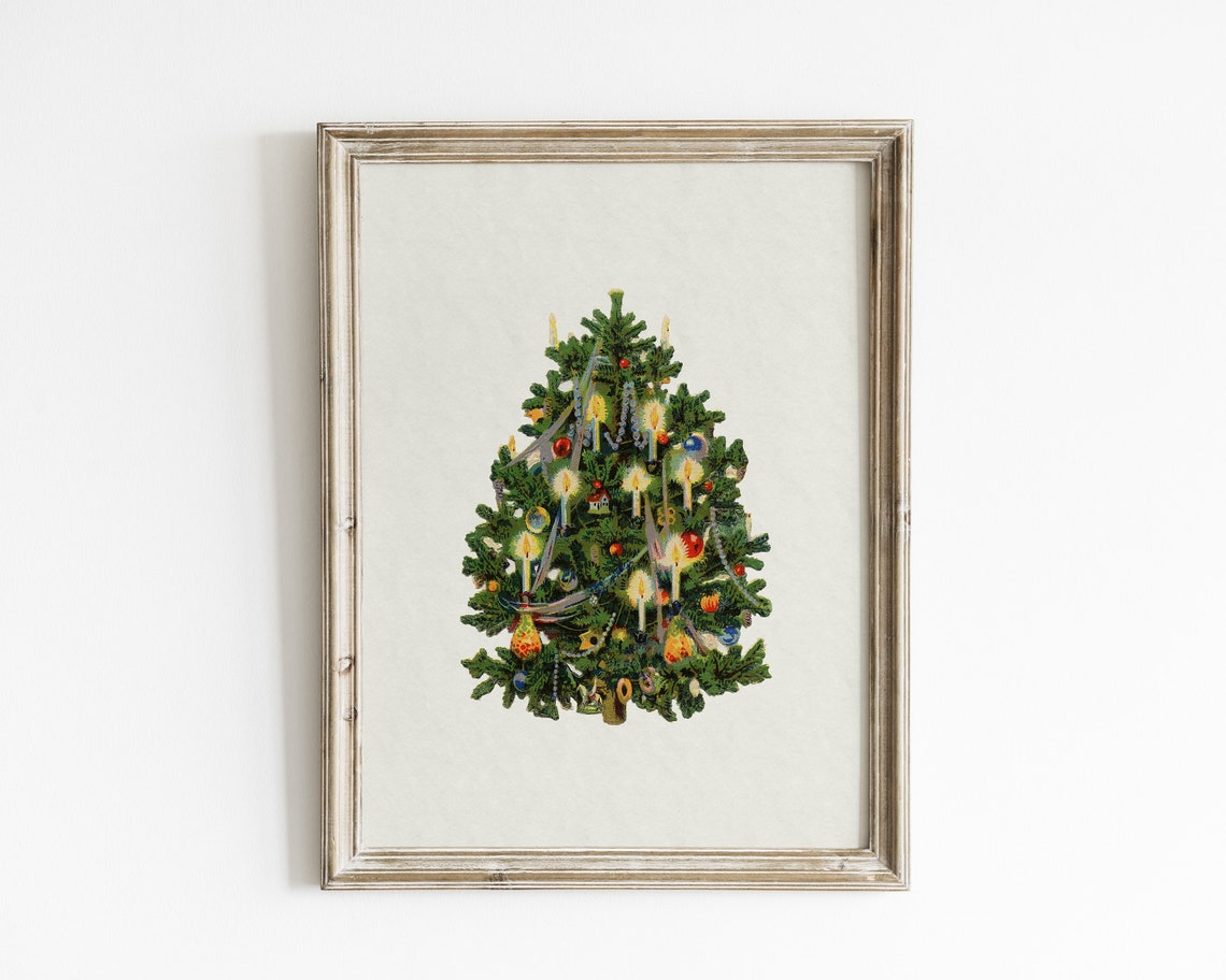 Retro Christmas Tree Art Print, Vintage Holiday