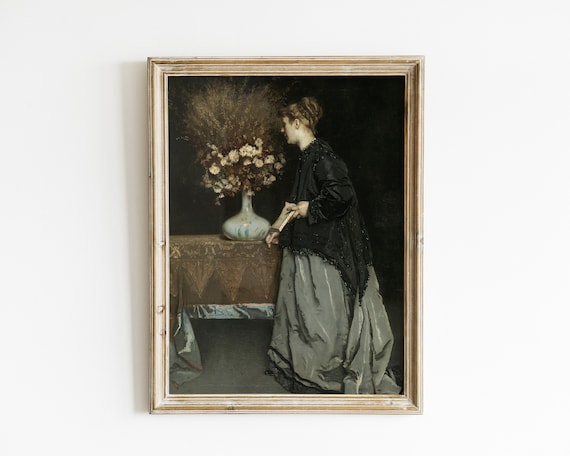 Vintage Woman Portrait, Autumn Floral Art Print