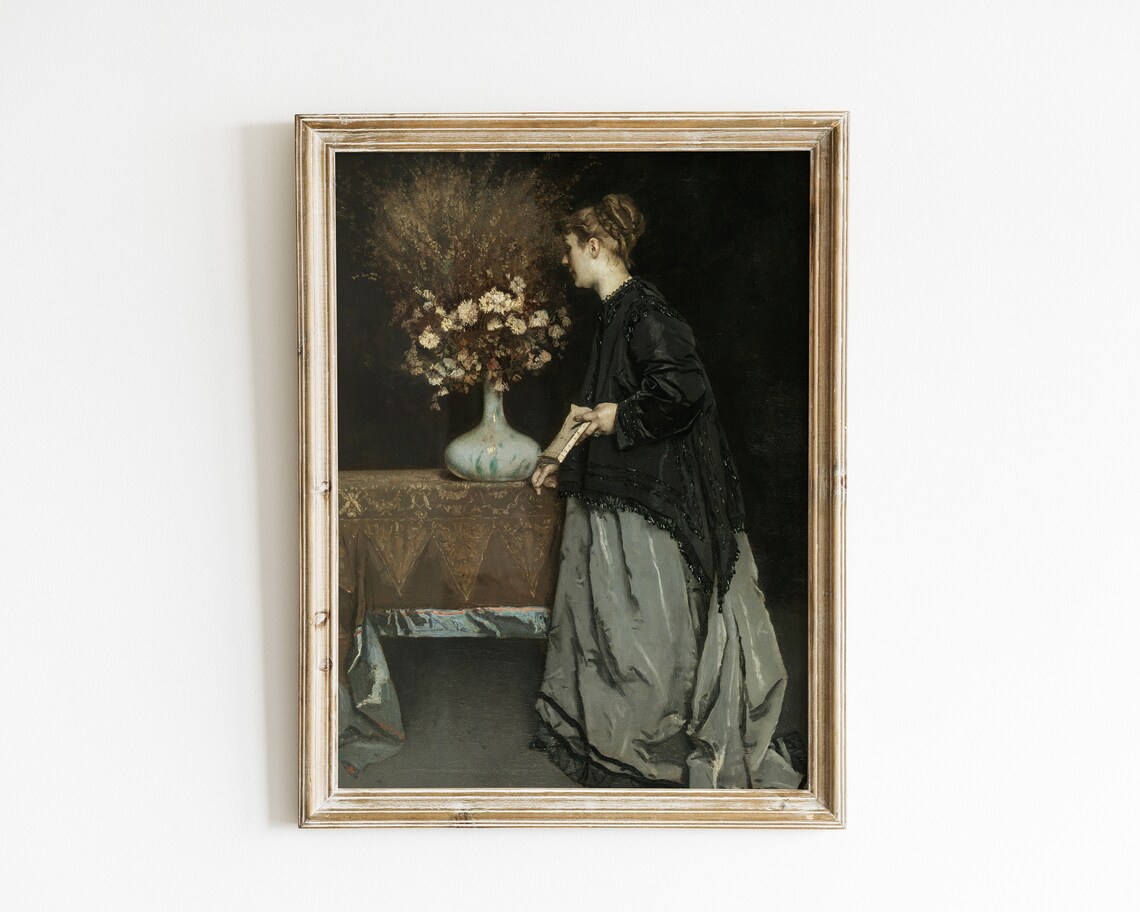 Vintage Woman Portrait, Autumn Floral Art Print