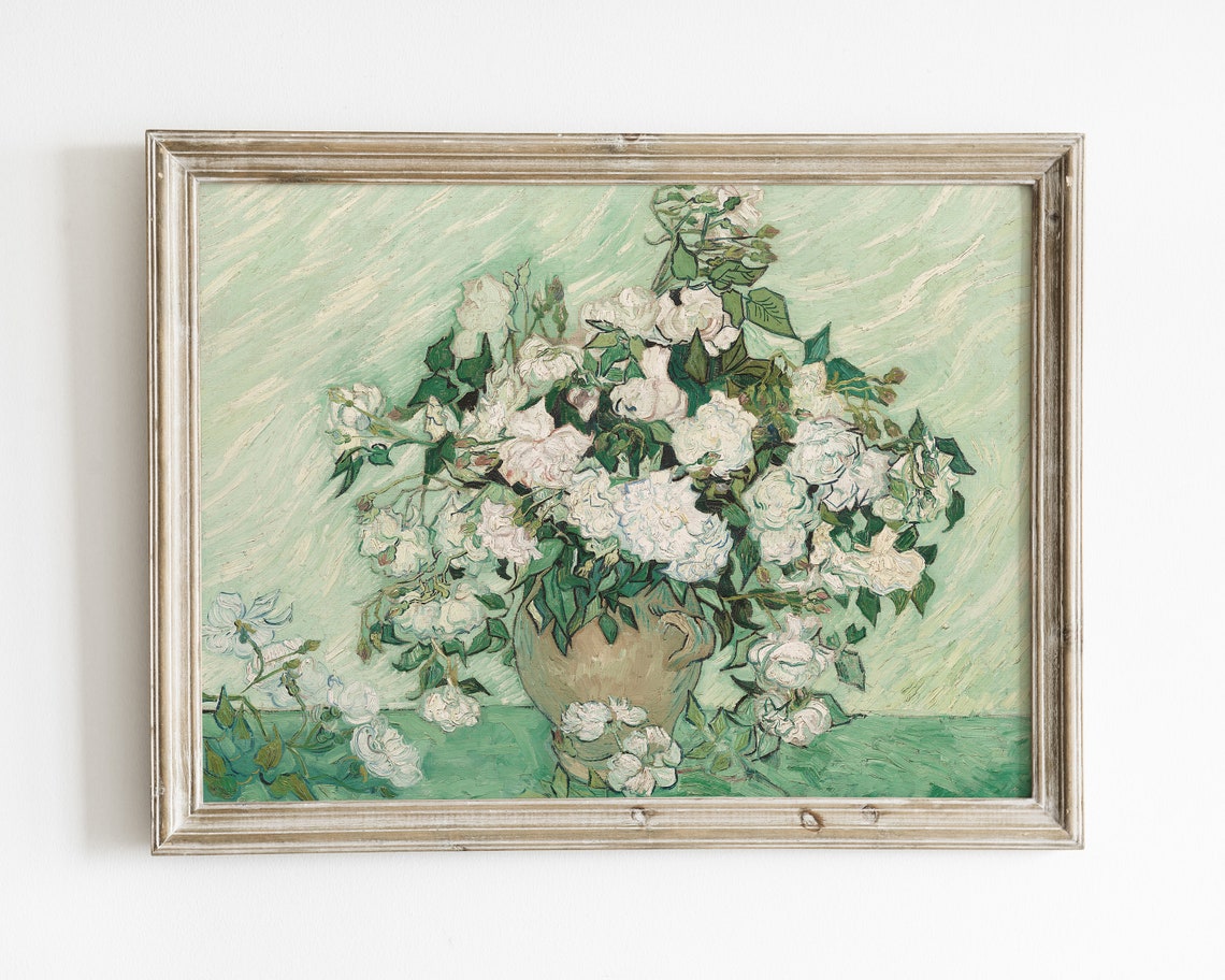 Vintage Flower Print Van Gogh Painting Flower Painting Vintage Floral Art Antique Rose Painting Farmhouse Wall Art Cottage Decor