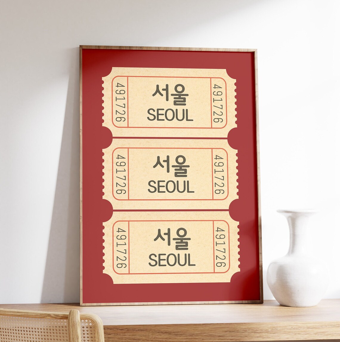 Seoul Ticket Print, Retro Korean Travel Poster
