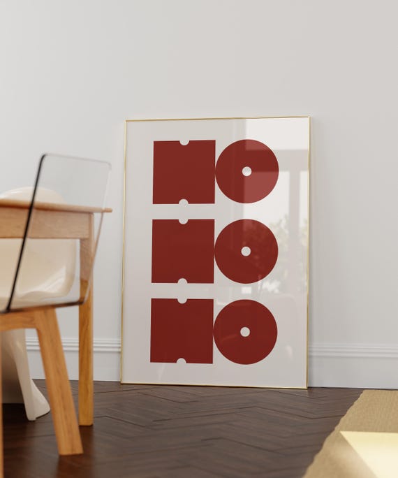 Ho Wall Art Red Bold Typography Retro Christmas Print Funny Vintage Xmas Rustic Trendy Holiday Decor