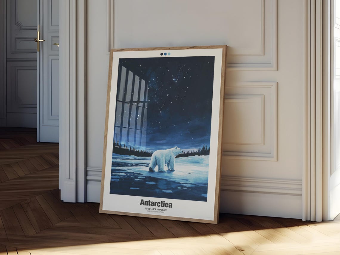 Antarctica Travel Poster South Pole Travel Art Polar Bear Illustration - Image 2