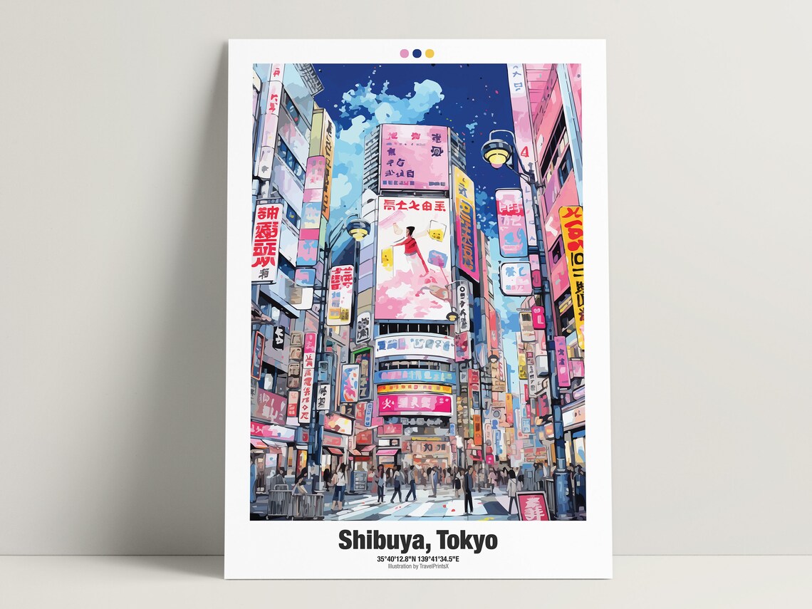 Shibuya Tokyo Japan Neon Night Street Crowds Signs Travel Poster - Image 3