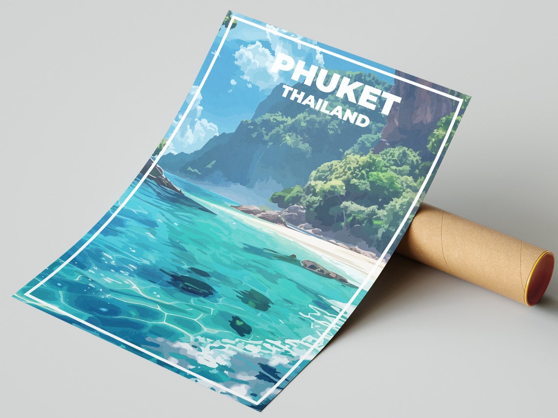 Phuket Thailand Turquoise Water Jungle Cliff Beach Travel Poster - Image 3