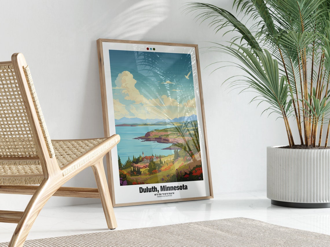 Duluth Minnesota Lake Superior Shore Lighthouse Hills Travel Poster - Image 2