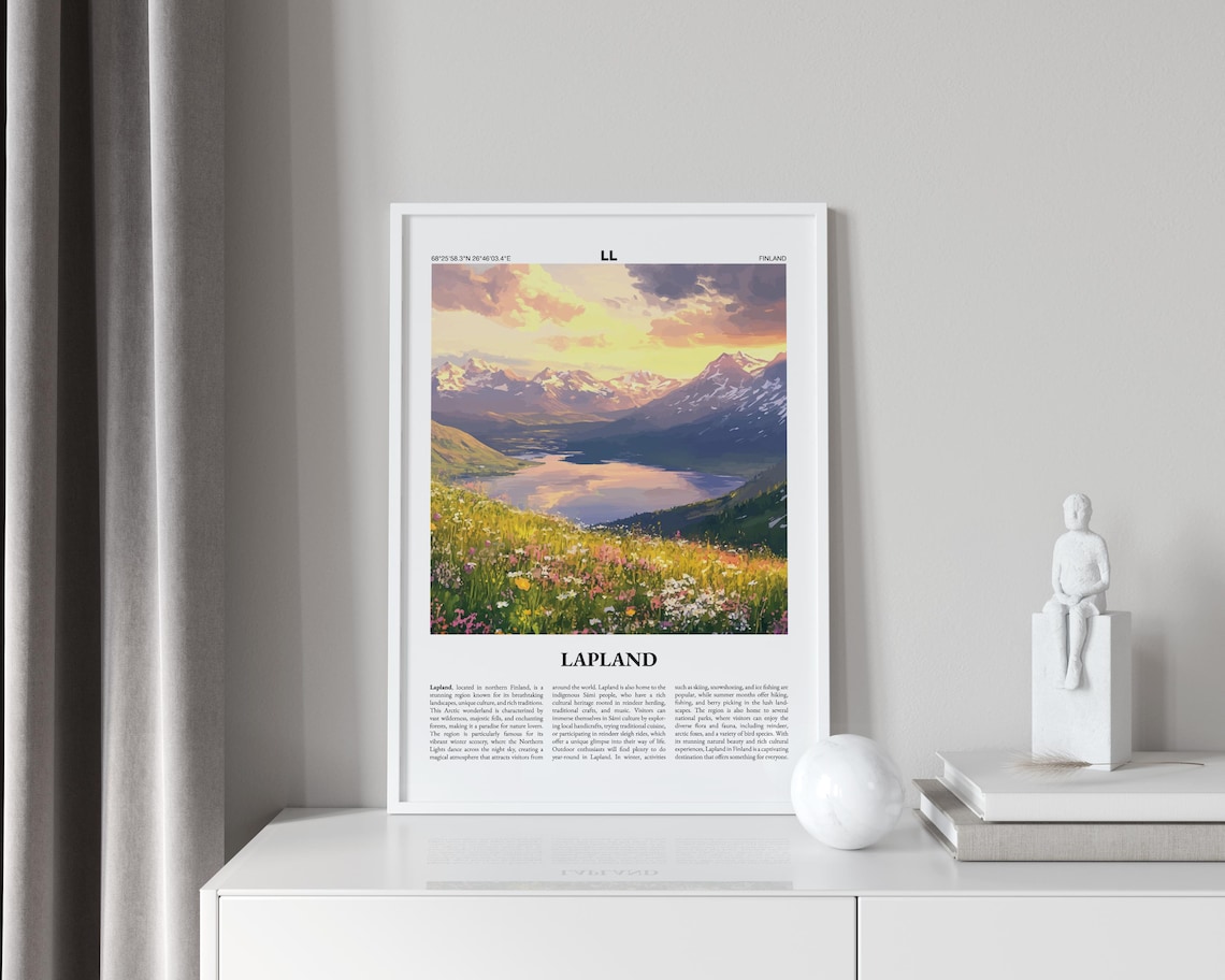 Lapland Finland Travel Poster City Guide Mountain Lake Sunset Art - Image 4
