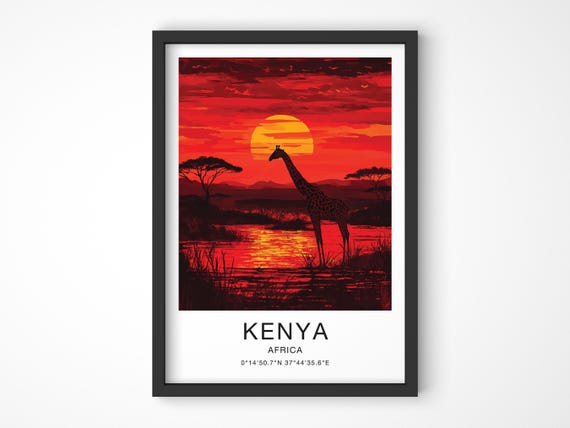 Kenya Travel Poster Kenya Poster Kenya Wall Art Safari Wall Decor Traveller Gift