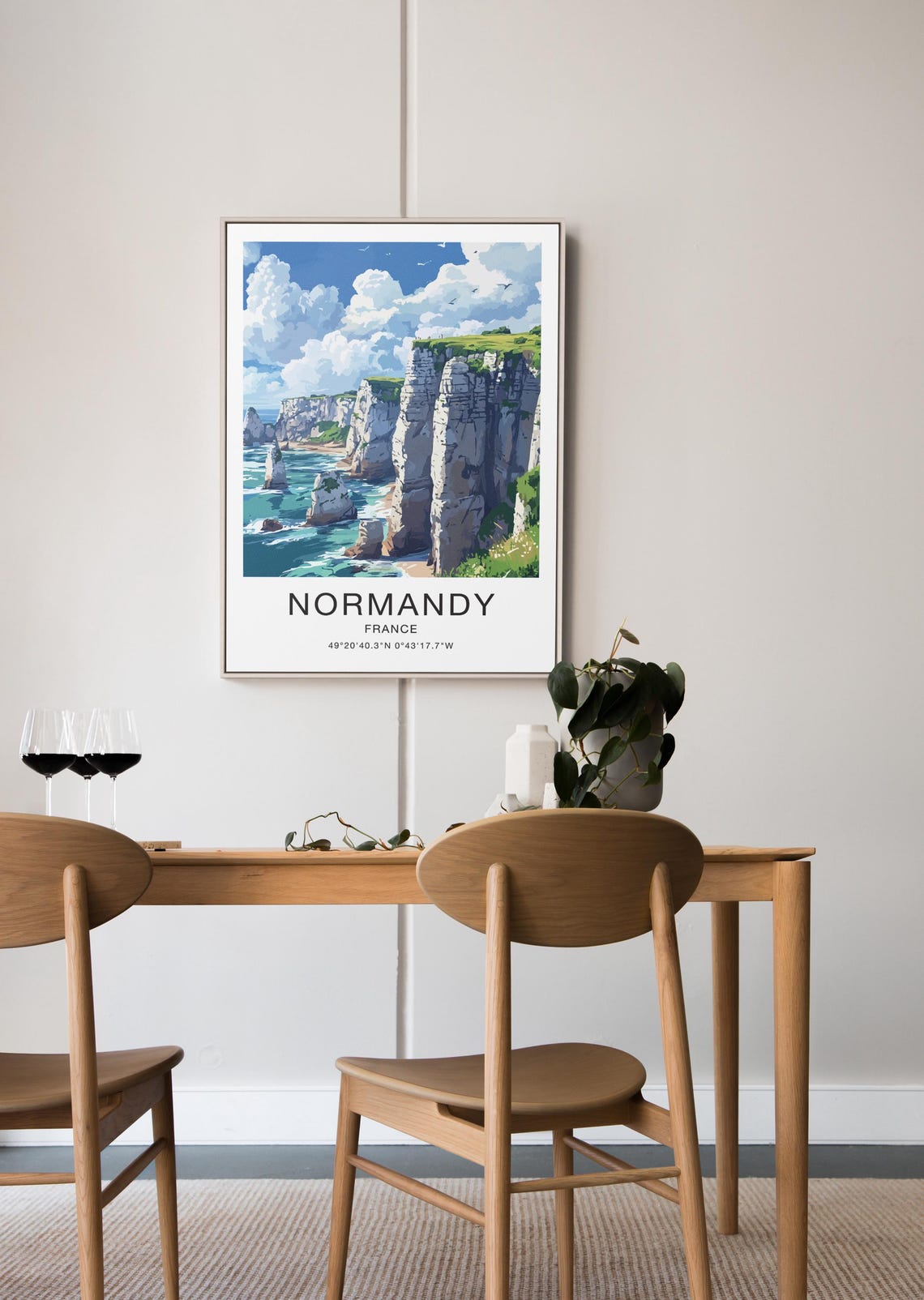 Normandy France Travel Poster White Chalk Cliffs Coast Illustration - Image 2