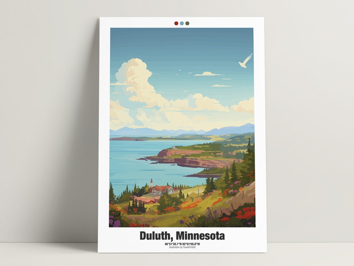Duluth Minnesota Lake Superior Shore Lighthouse Hills Travel Poster - Image 4