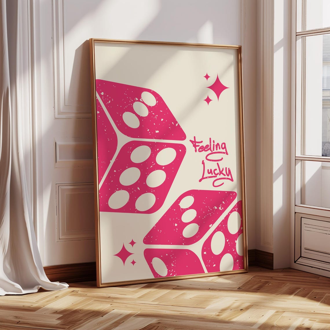Feeling Lucky Magenta Dice Sparkle Retro Casino Wall Decor Poster - Image 3