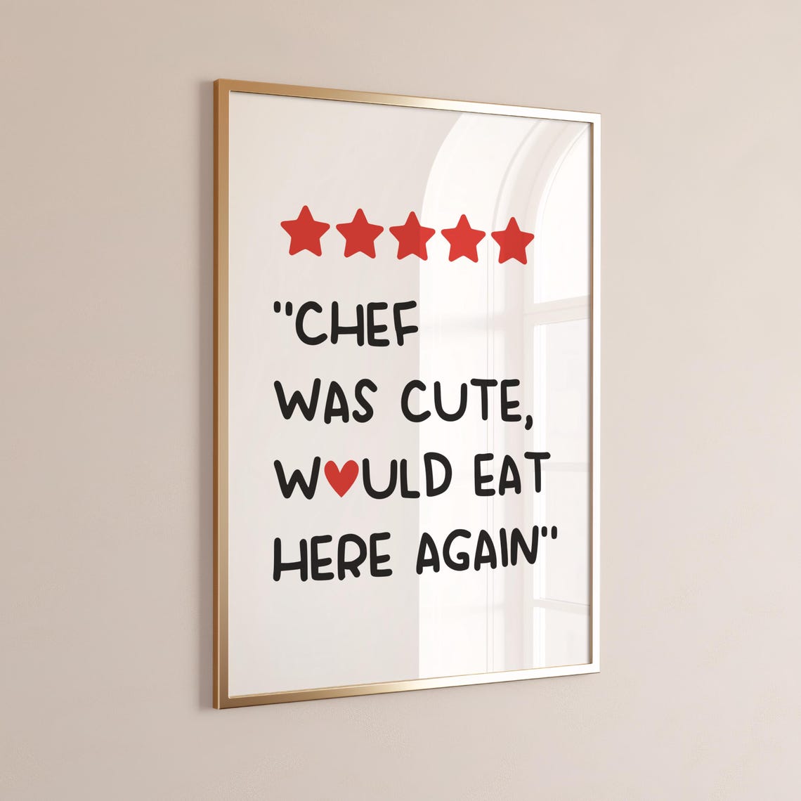 Kitchen Decor Wall Art Cute Cooking Heart Print Minimalist Black Red Chef