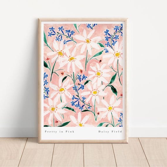 Pink Daisy Flower Watercolor Girls Bedroom Art Print