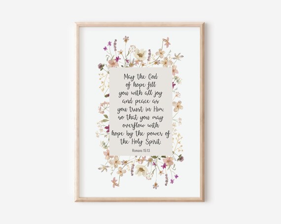 Romans 1513 Hope Floral Watercolor Bible Verse Scripture Poster