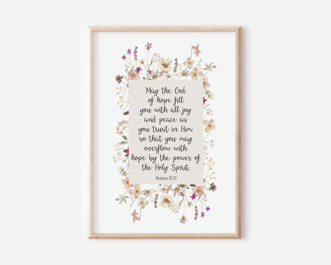 Romans 1513 Hope Floral Watercolor Bible Verse Scripture Poster