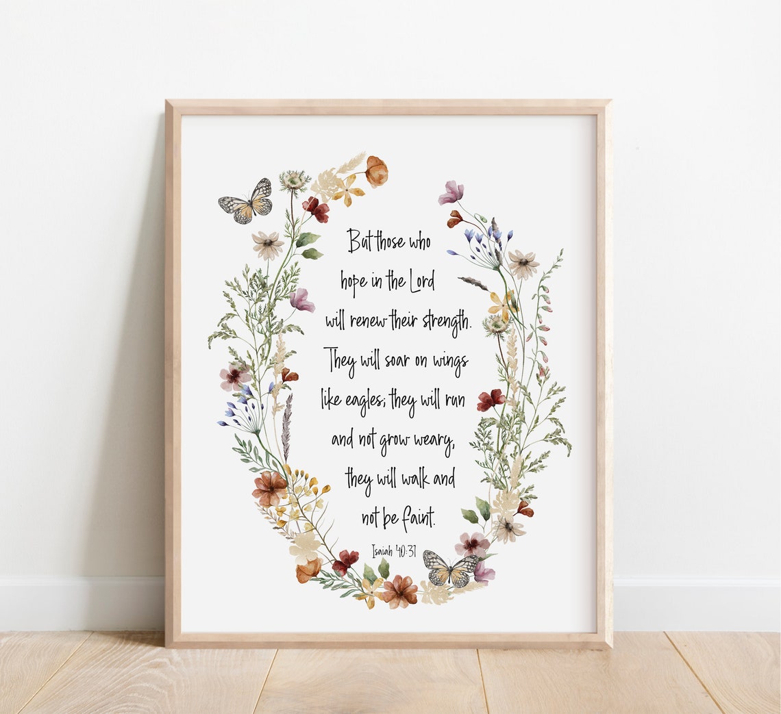Isaiah 40:31 Soar On Wings Like Eagles Floral Wreath Scripture Poster