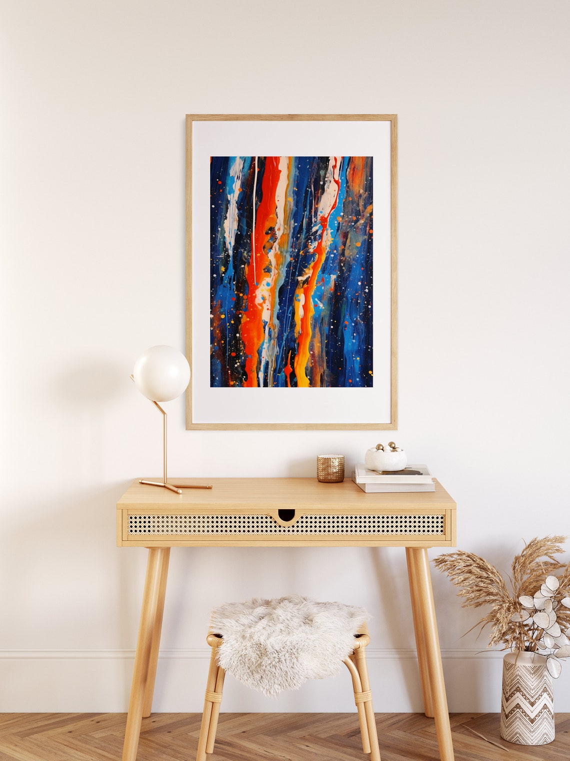 Abstract Vertical Stripes Painting Blue Red Orange Cosmic Poster - Image 2