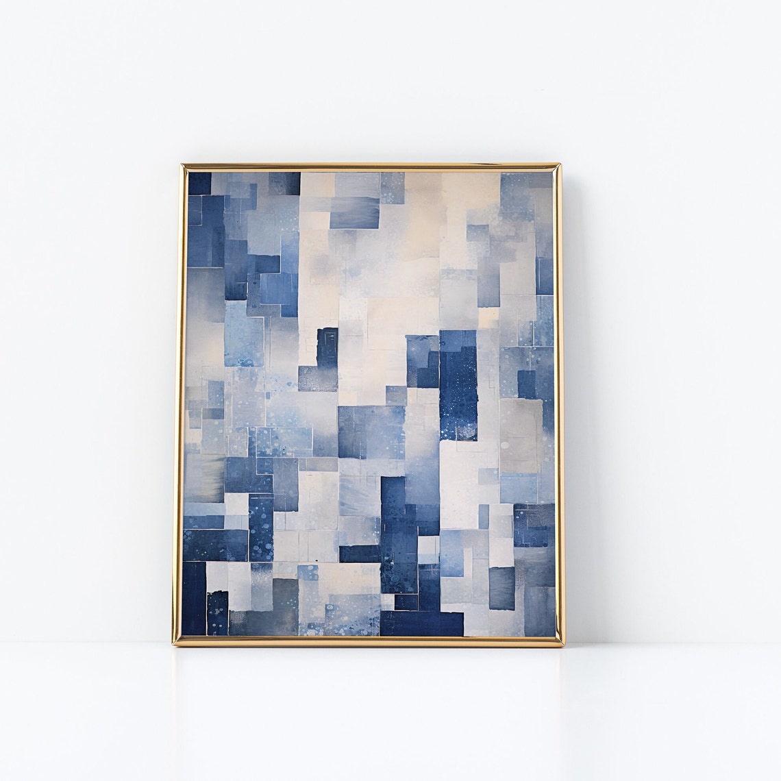 Blue And Silver Geometric Abstract Blocks Modern Minimal Art Poster - Image 3