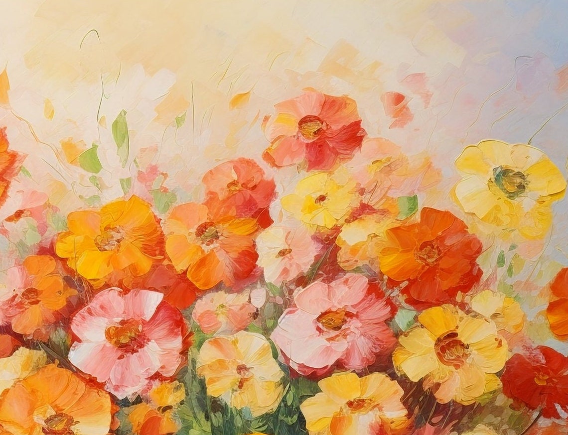 Orange Red Poppy Field Bouquet Bright Impressionist Floral Poster - Image 3