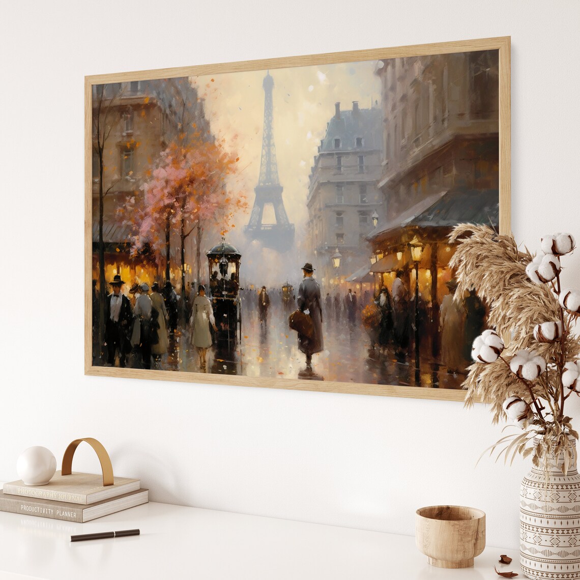 Eiffel Tower Autumn Cafe Street Oil Painting Paris City Poster - Image 2