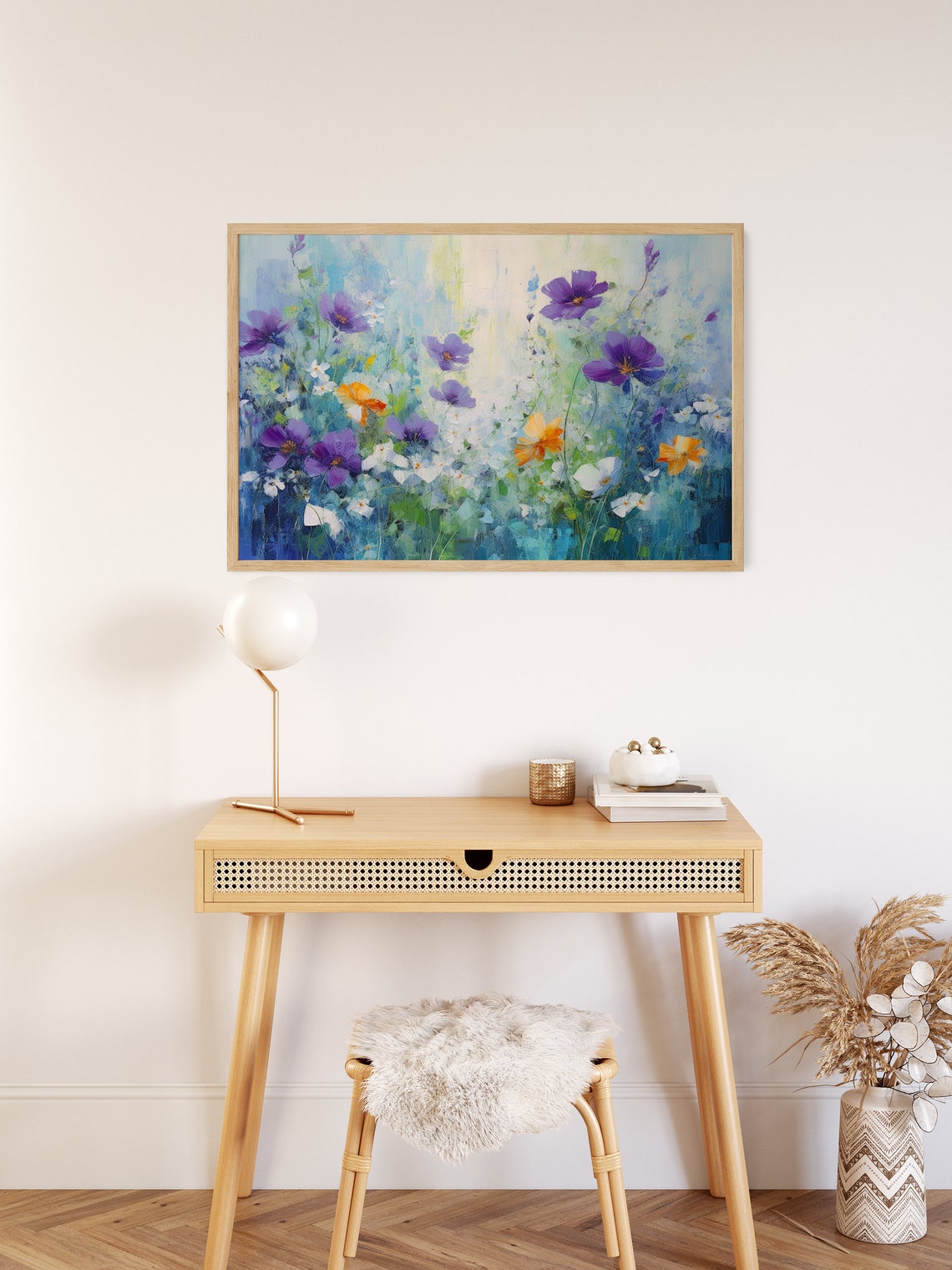 Soft Purple Wildflowers In Misty Blue Meadow Floral Art Poster - Image 3
