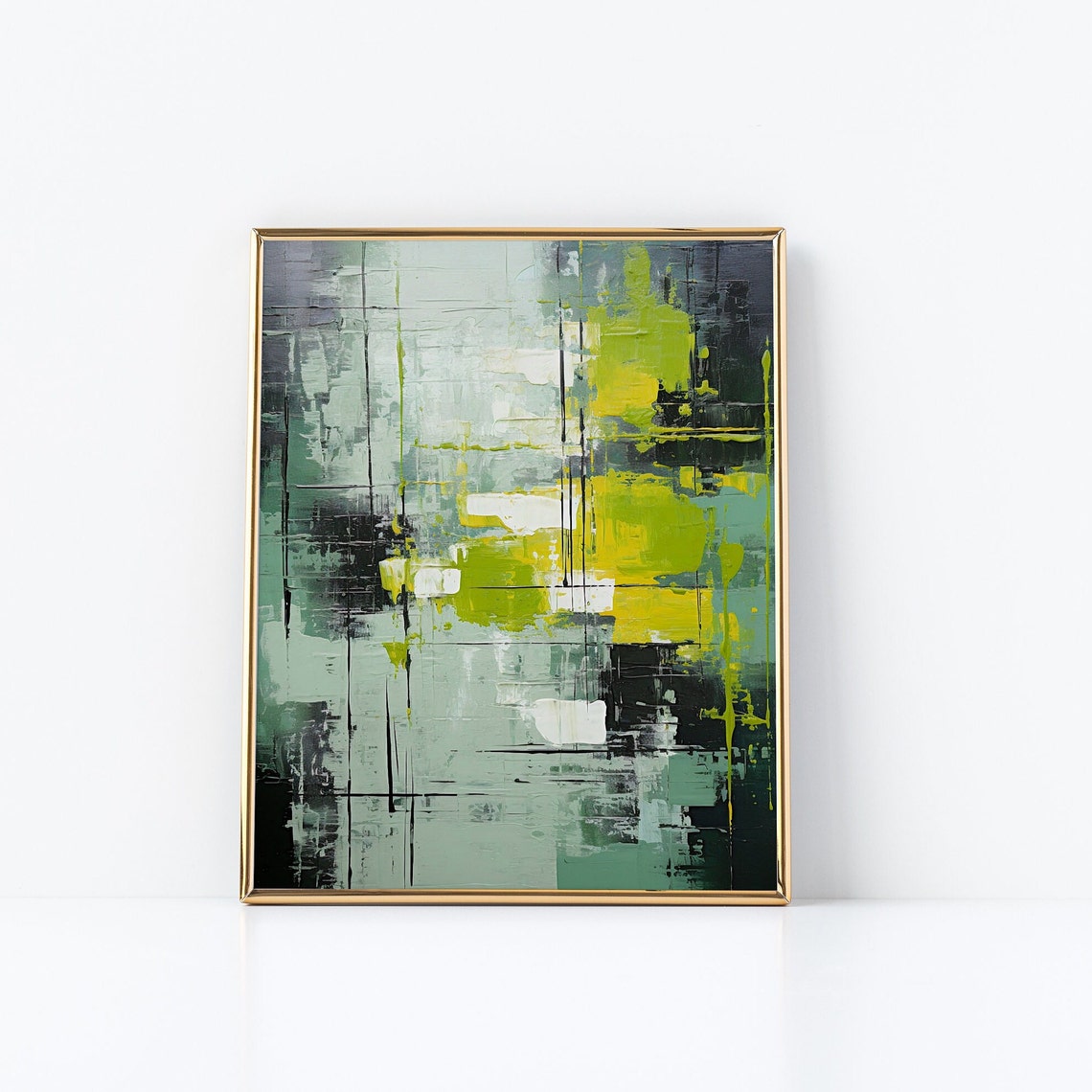 Lime Green And Black Grid Abstract Modern Textured Art Poster - Image 3