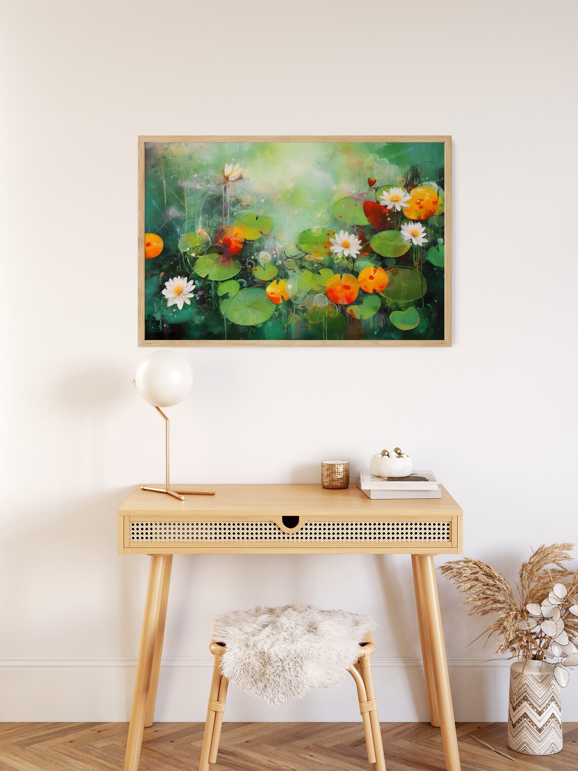 Water Lily Pond Abstract Green Floral Watercolor Nature Poster - Image 2
