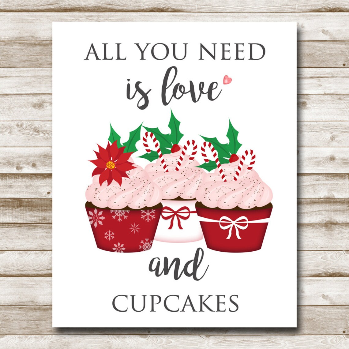 All You Need Is Love And Cupcakes Christmas Kitchen Baking Sign Poster - Image 4