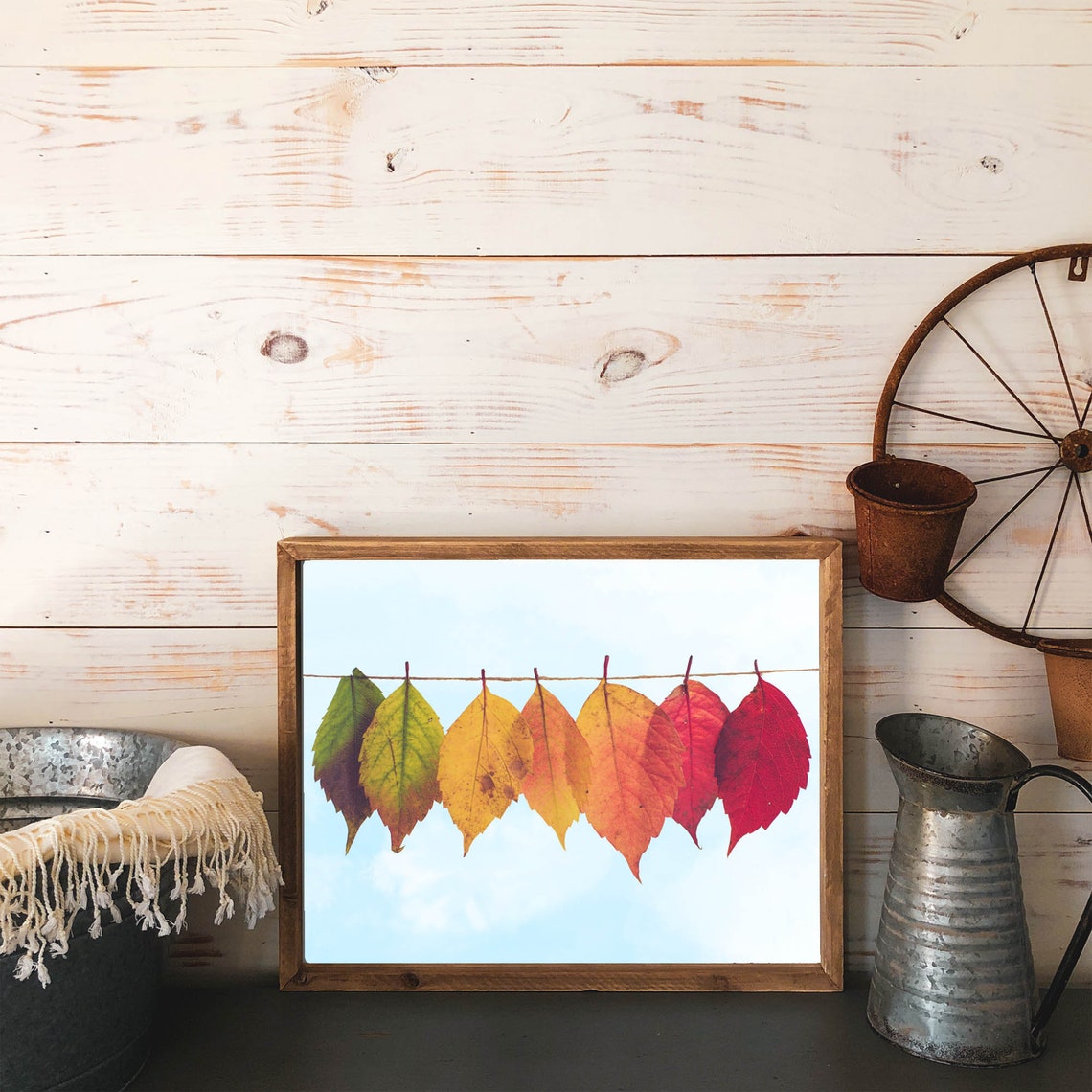 Autumn Leaves Gradient String Blue Sky Fall Photography Poster - Image 3