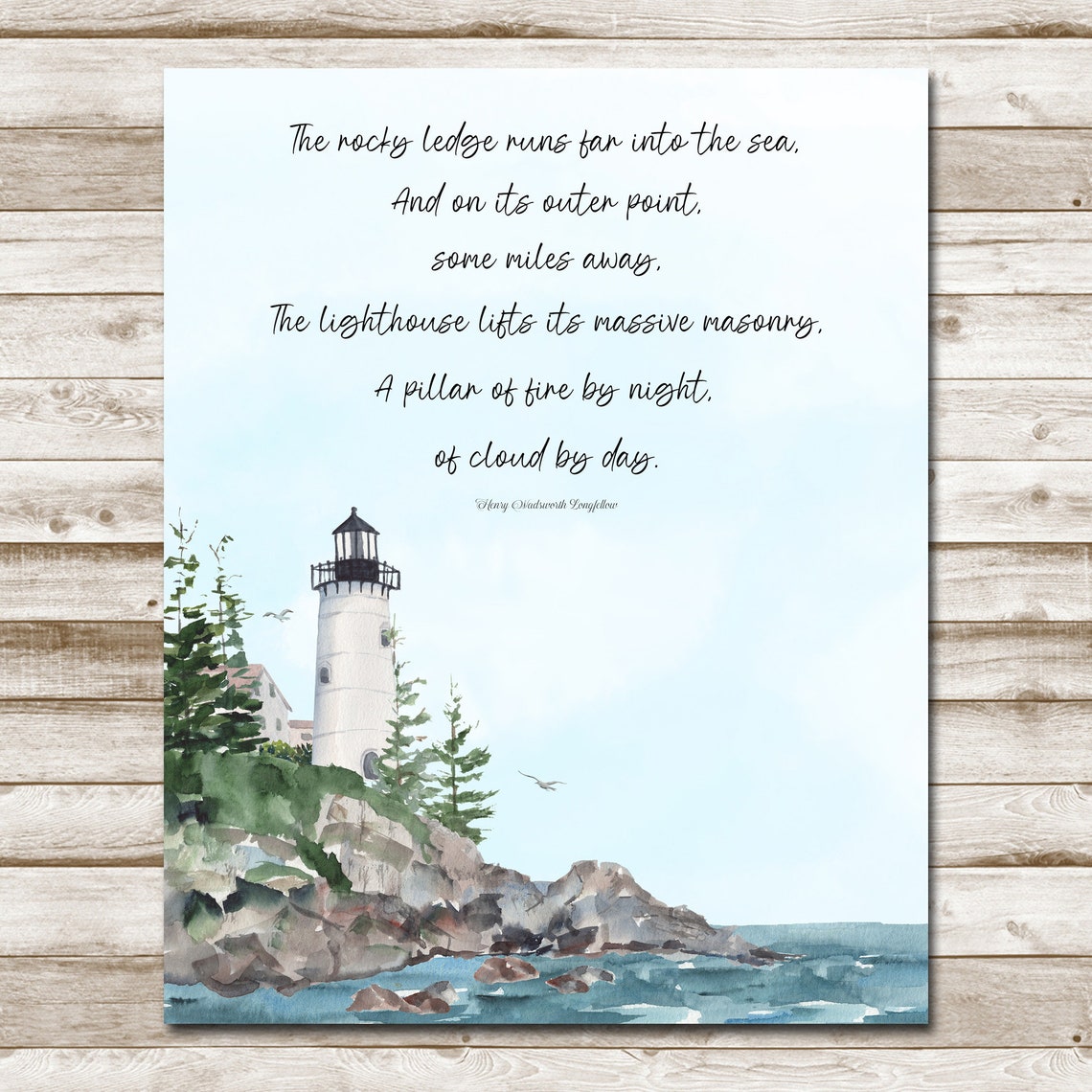 Longfellow Lighthouse Poem Watercolor Coastal Beach House Wall Art - Image 4
