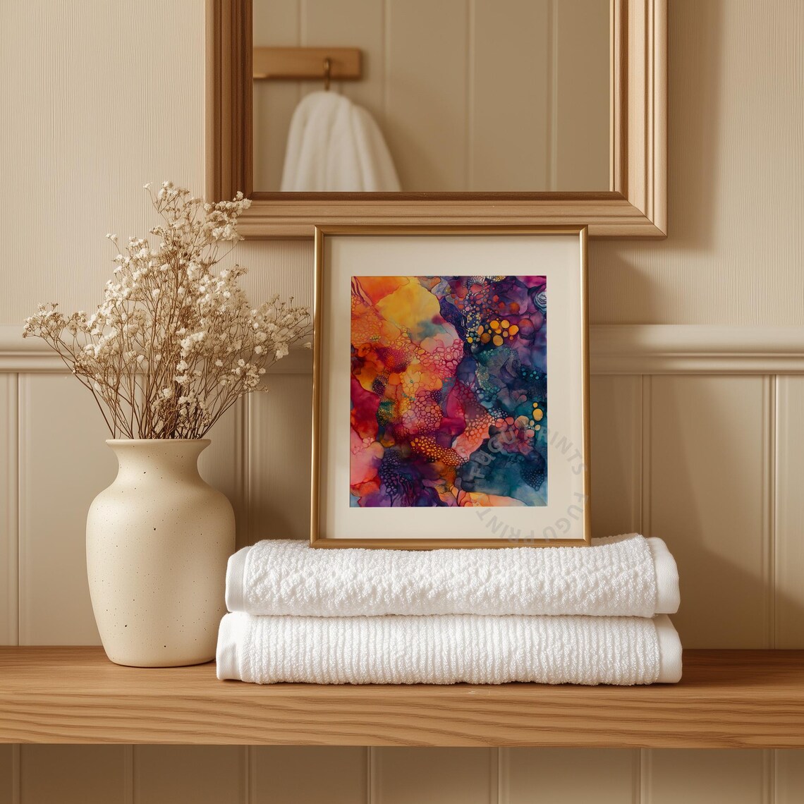 Abstract Cell Art Fluid Ink Wall Art Orange Teal Boho Decor 172 - Image 3