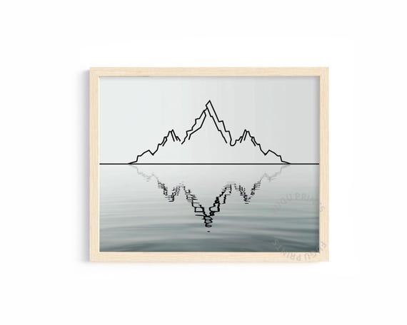 Mountain Reflection Print Minimalist Line Art 388