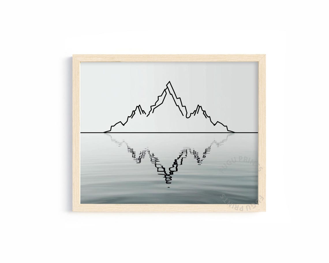 Mountain Reflection Print Minimalist Line Art 388