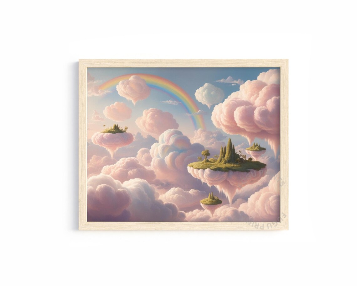 Floating Islands Rainbow Cloudscape, Pastel Nursery Decor