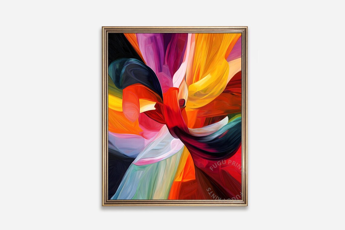 Abstract Swirl Wall Art Red Orange Art Modern Decor 155