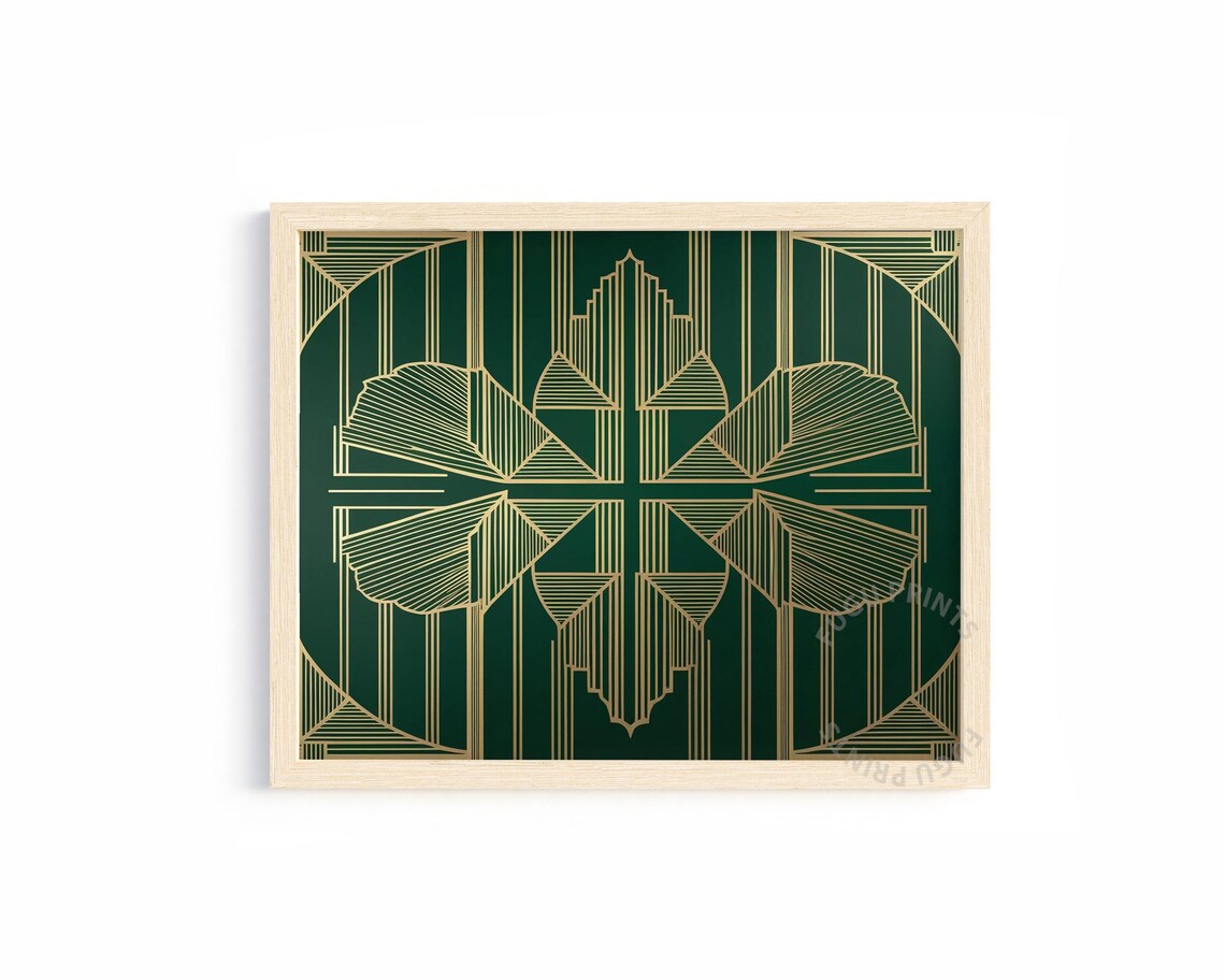 Emerald Art Deco Gold Geometric Art Print