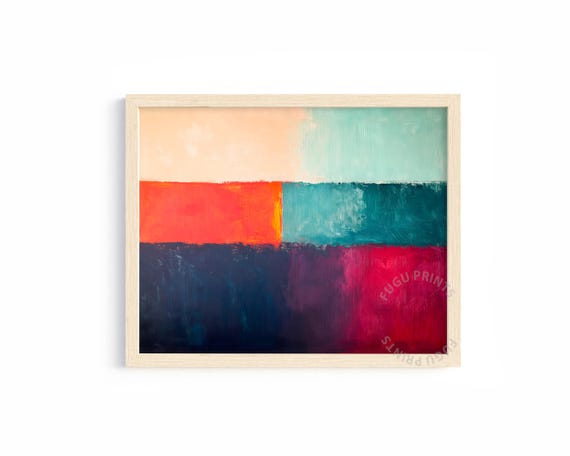 Abstract Color Block Print Teal Coral Navy Wall Art Modern Living Room Decor Wall Art 7