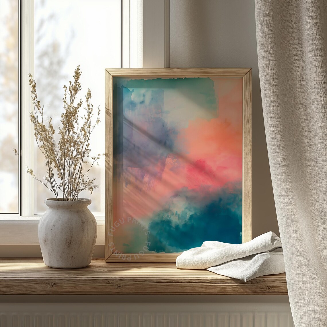 Abstract Watercolor Art, Teal Pink Coral - Image 4